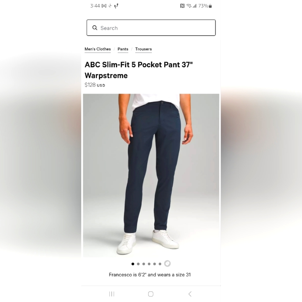 Lululemon: ABC SLIM-FIT PANT 37" *WARPSTREME True Navy Size: 29